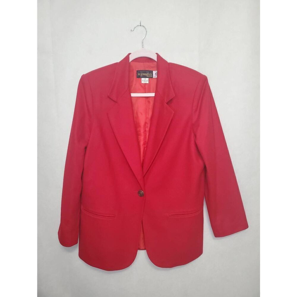 Requirements Vintage Women's Petite 100% Wool Single Button Red Blazer Old Money